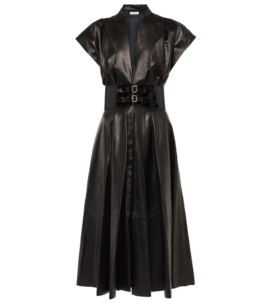 Alaia Alaïa Belted leather midi dress