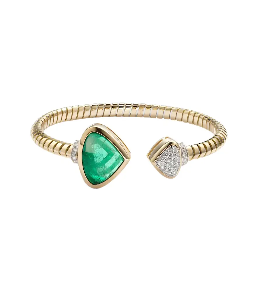 Marina B Trisolina 18kt gold cuff bracelet with emerald and diamonds