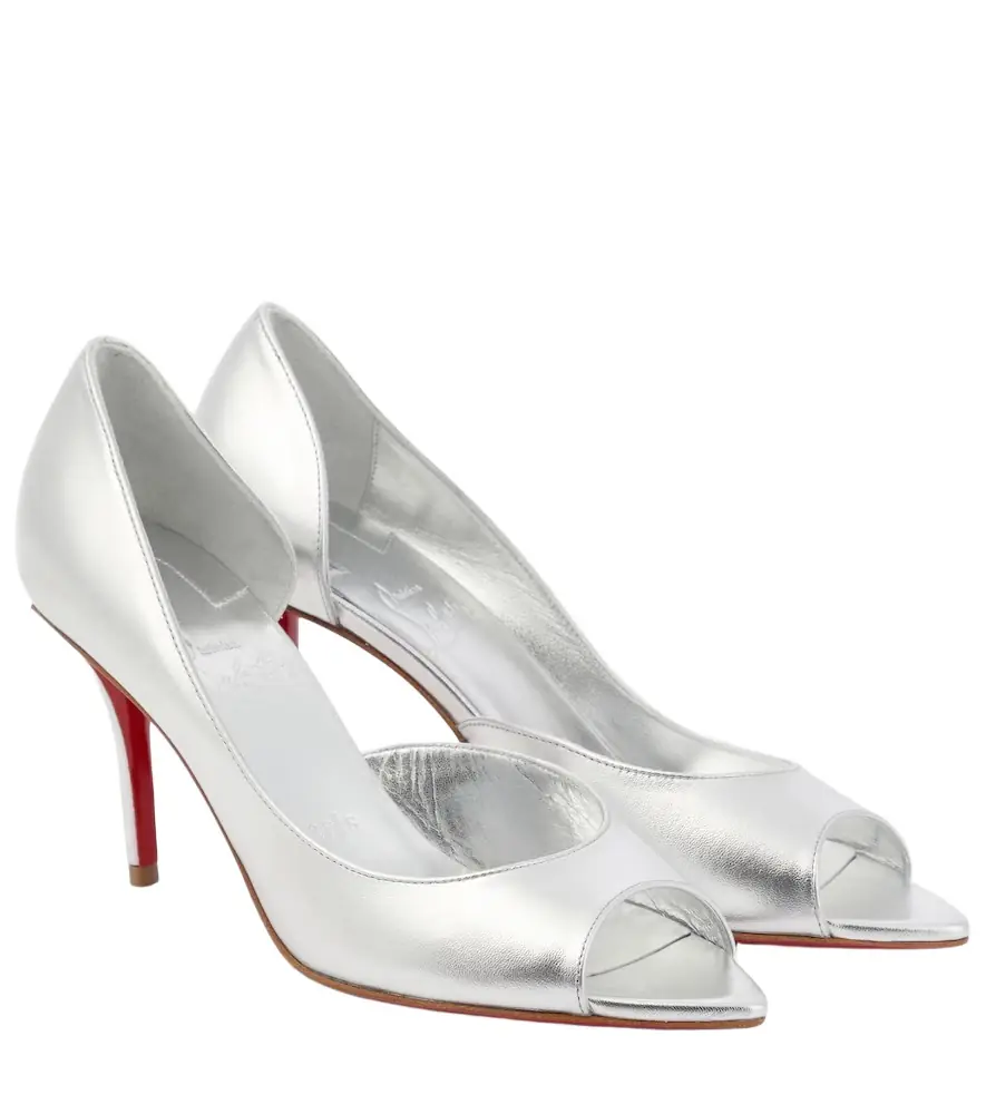 Christian Louboutin Open Apostropha 80 metallic leather pumps