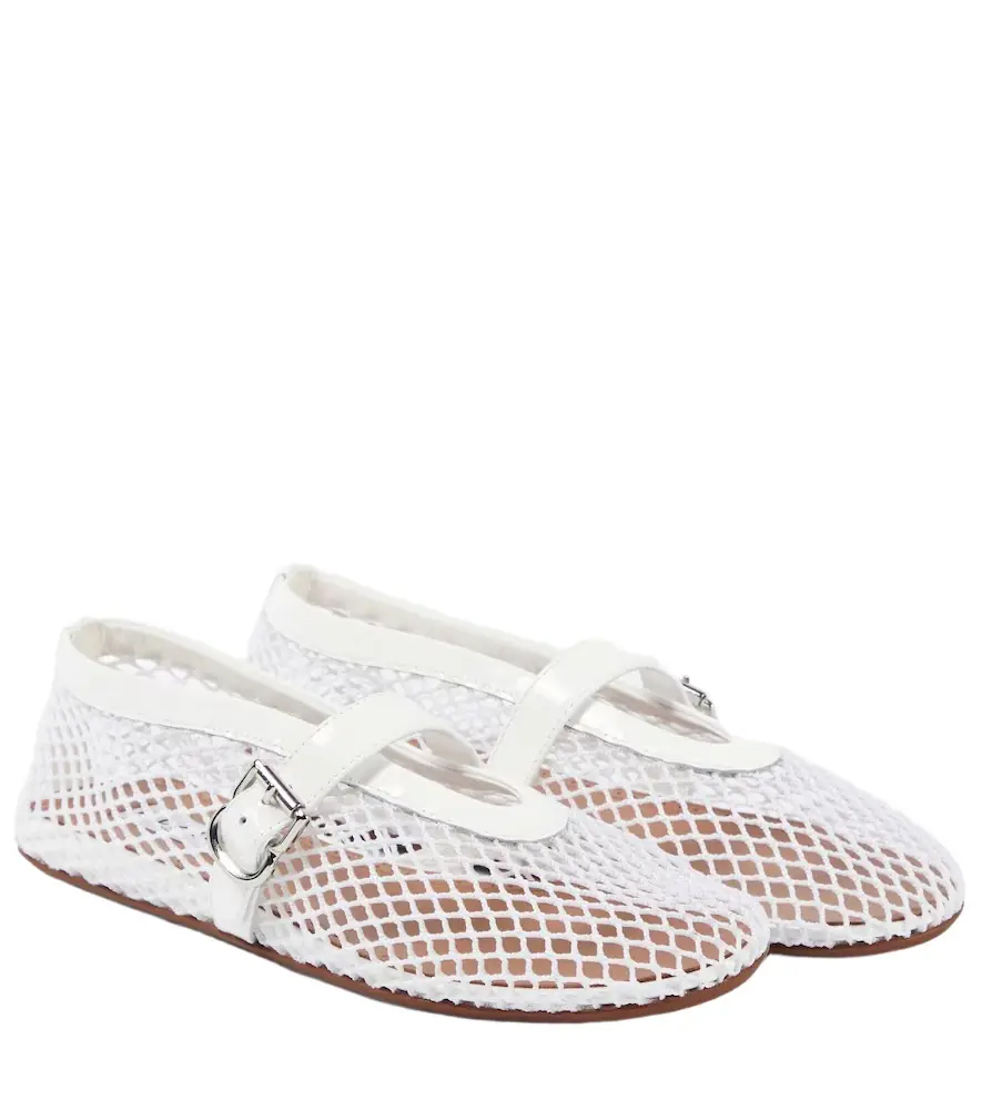 Alaia Alaïa Leather-trimmed fishnet ballet flats
