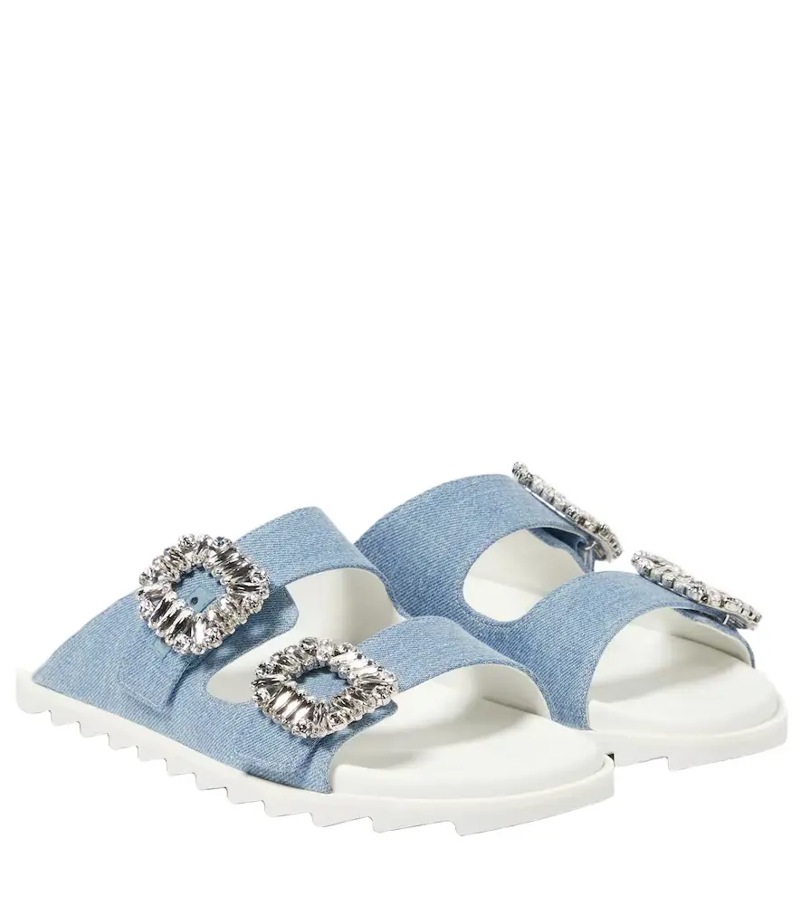Roger Vivier Slidy Viv' embellished denim sandals