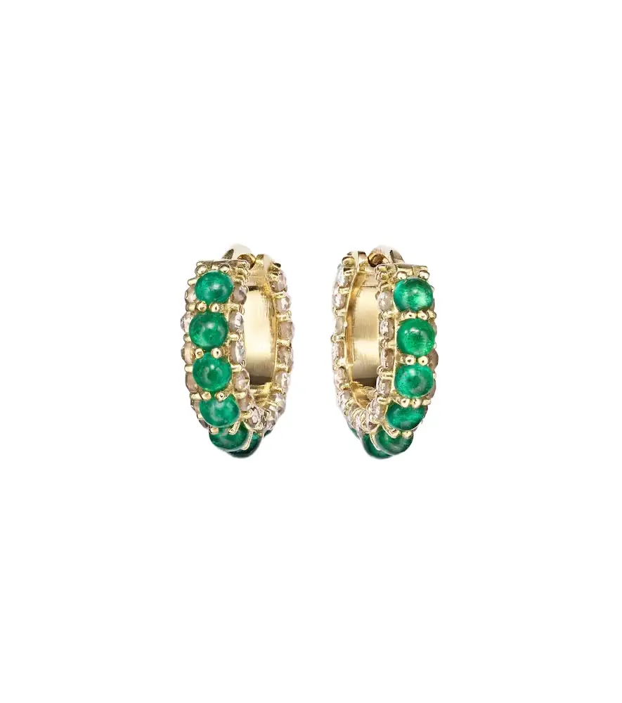 Ileana Makri 18kt gold hoop earrings with emeralds and diamonds