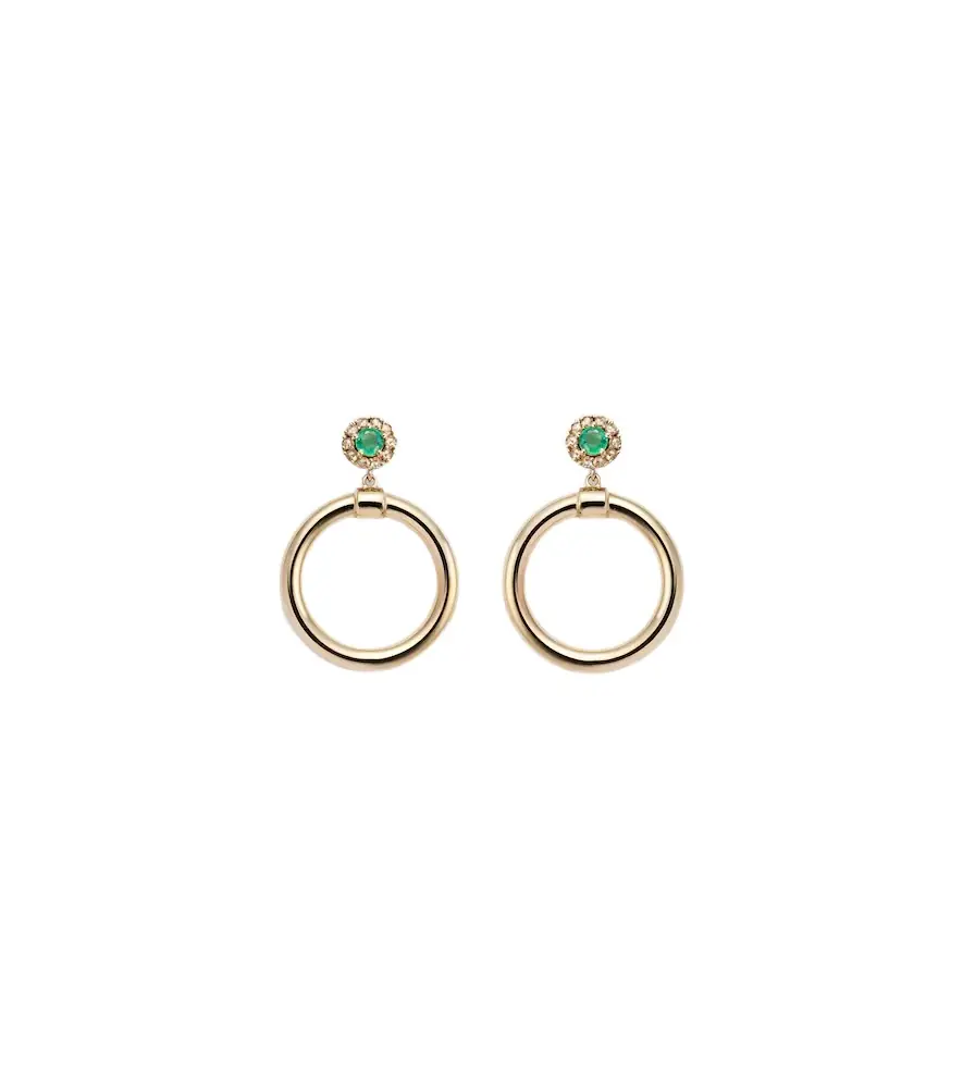 Ileana Makri Endless 18kt gold hoop earrings with emeralds and diamonds