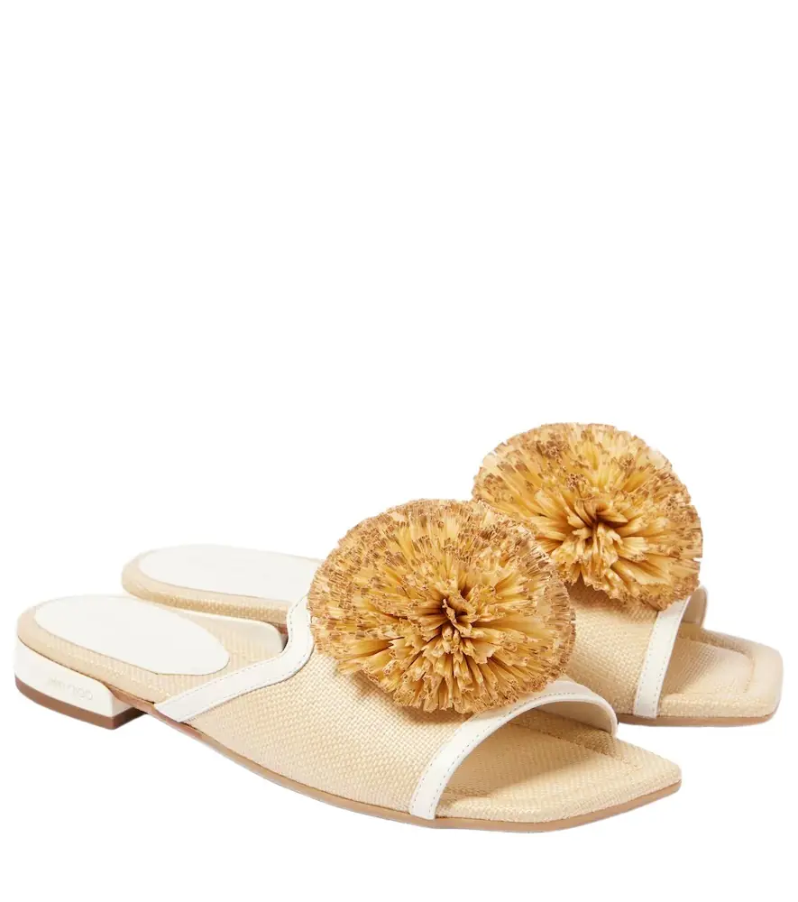 Jimmy Choo Nako leather-trimmed raffia slides - Women's Shoes