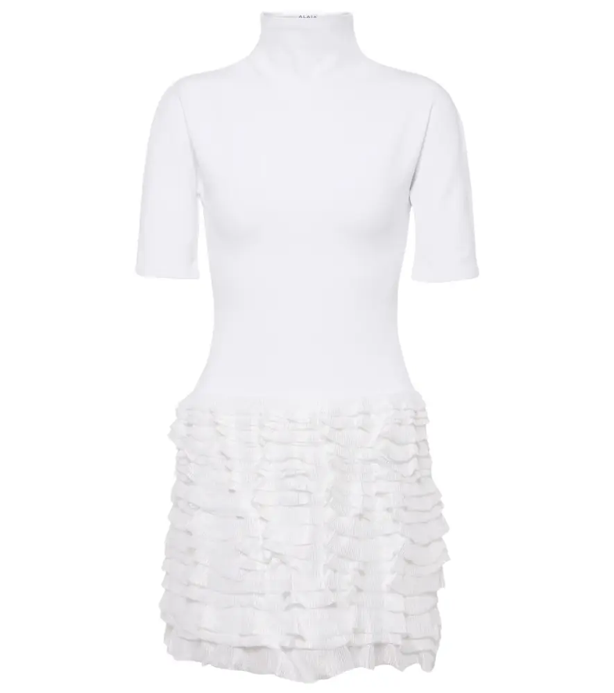 Alaia Alaïa Ruffled high-neck jersey minidress