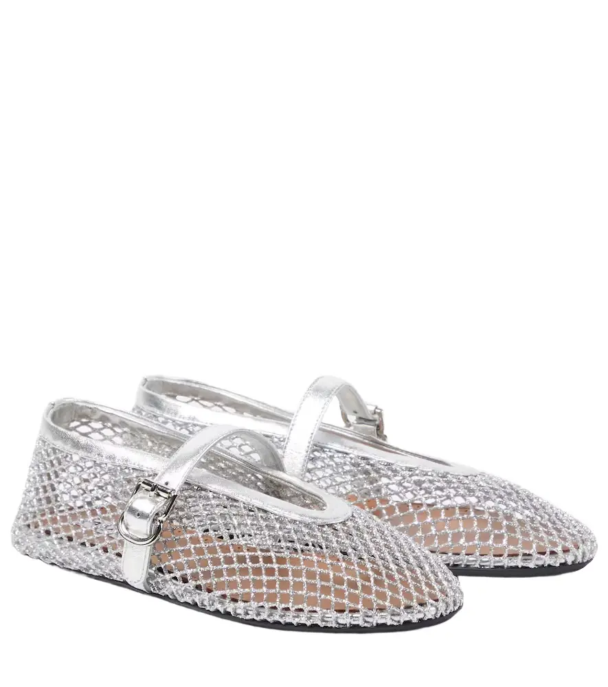 Alaia Alaïa Metallic fishnet Mary Jane flats