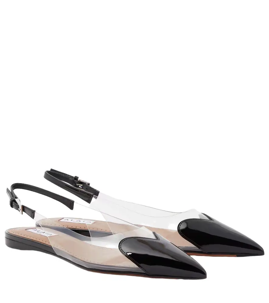 Alaia Alaïa Le Caur patent leather and PU slingback flats