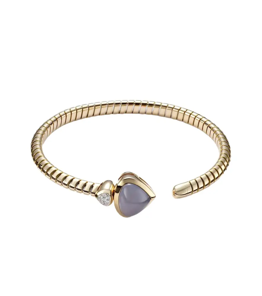 Marina B Trisolina Bypass 18kt gold cuff bracelet with chalcedony and diamonds