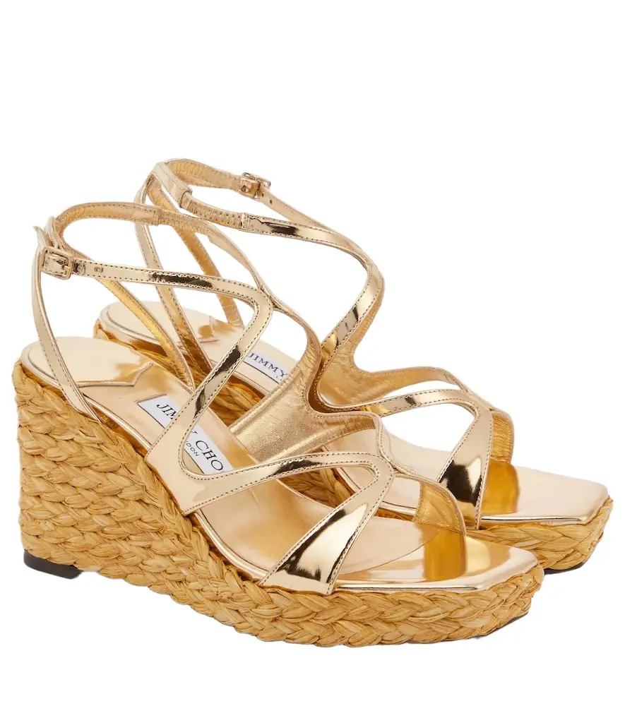 Jimmy Choo Ayla metallic leather espadrille wedges