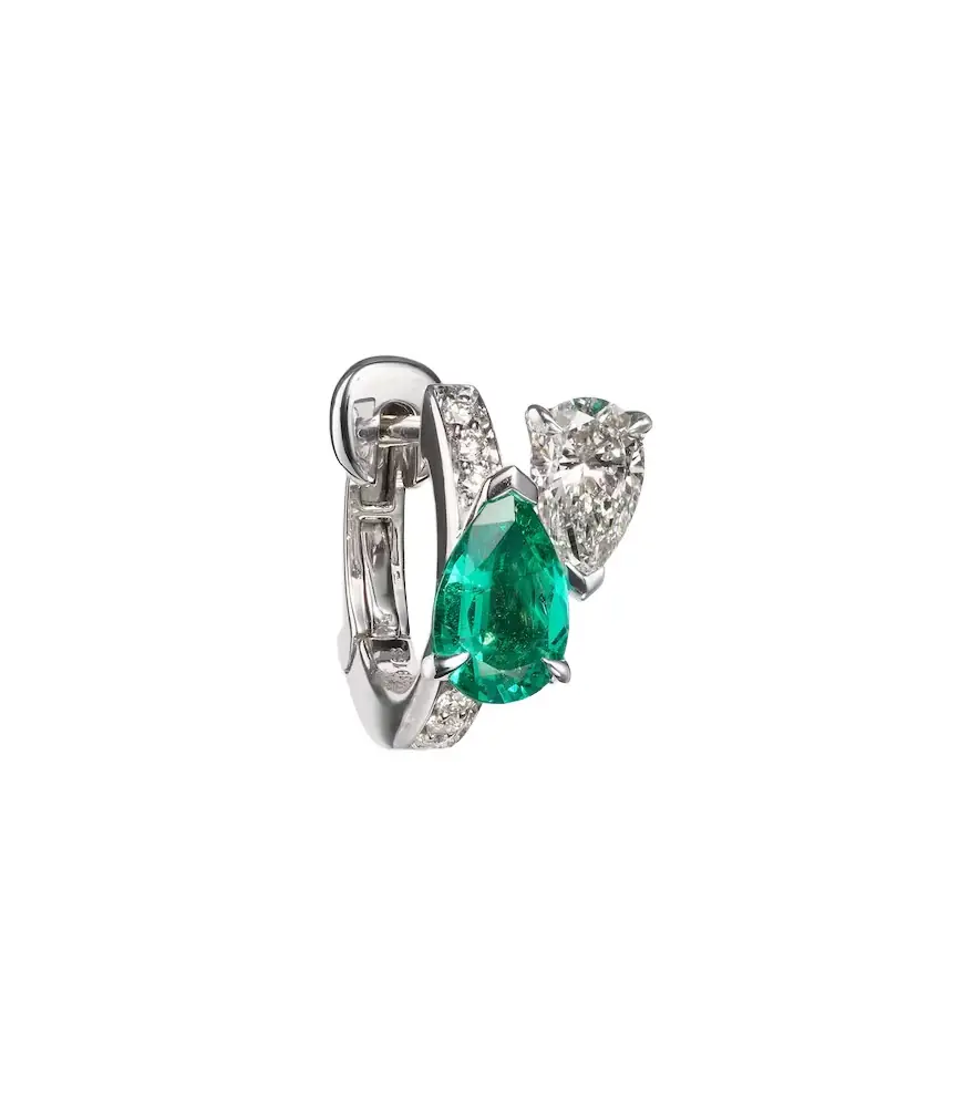 Repossi Serti Sur Vide 18kt white gold single earring with diamonds and emerald