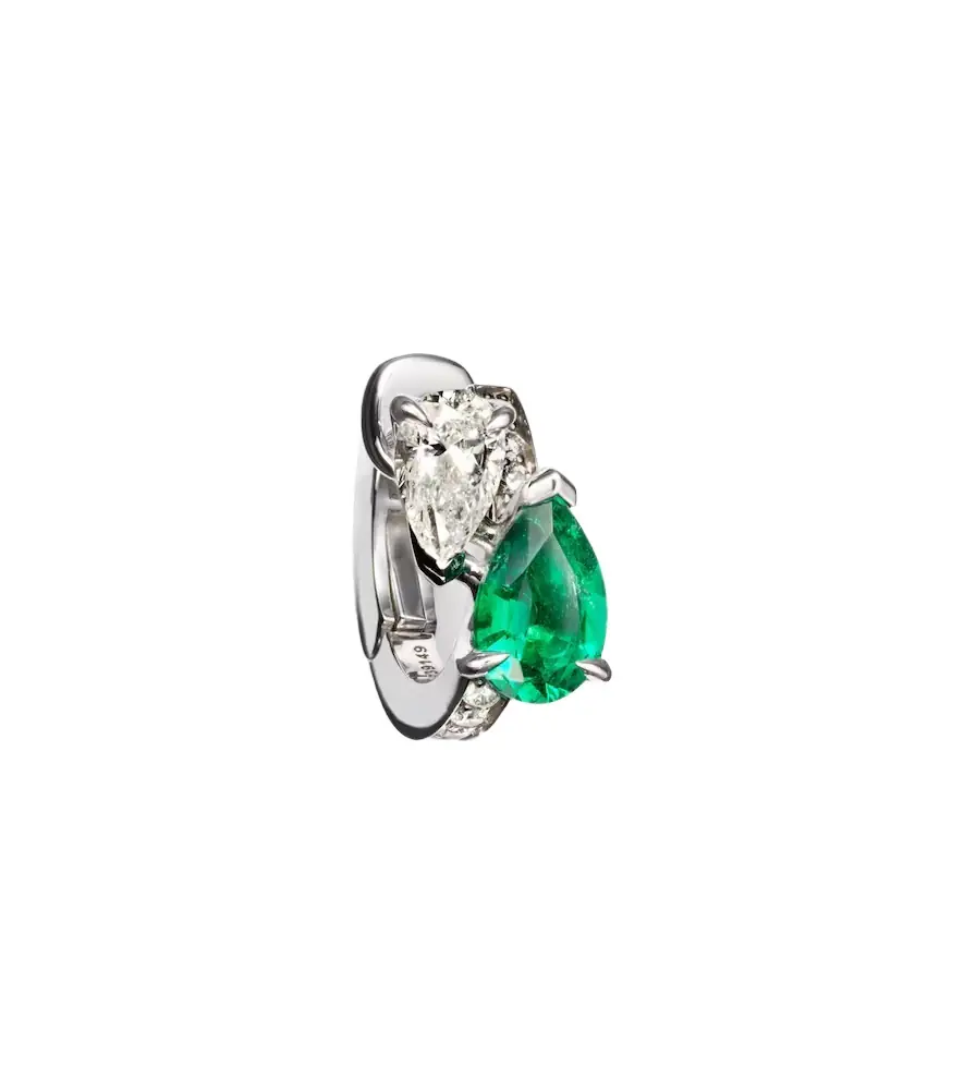 Repossi Serti sur Vide 18kt white gold single earring with diamonds and emerald