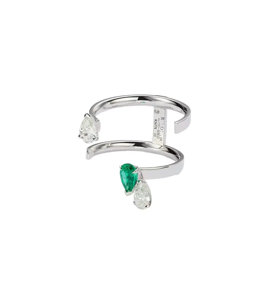 Repossi Serti Sur Vide 18kt white gold ring with diamonds and emerald