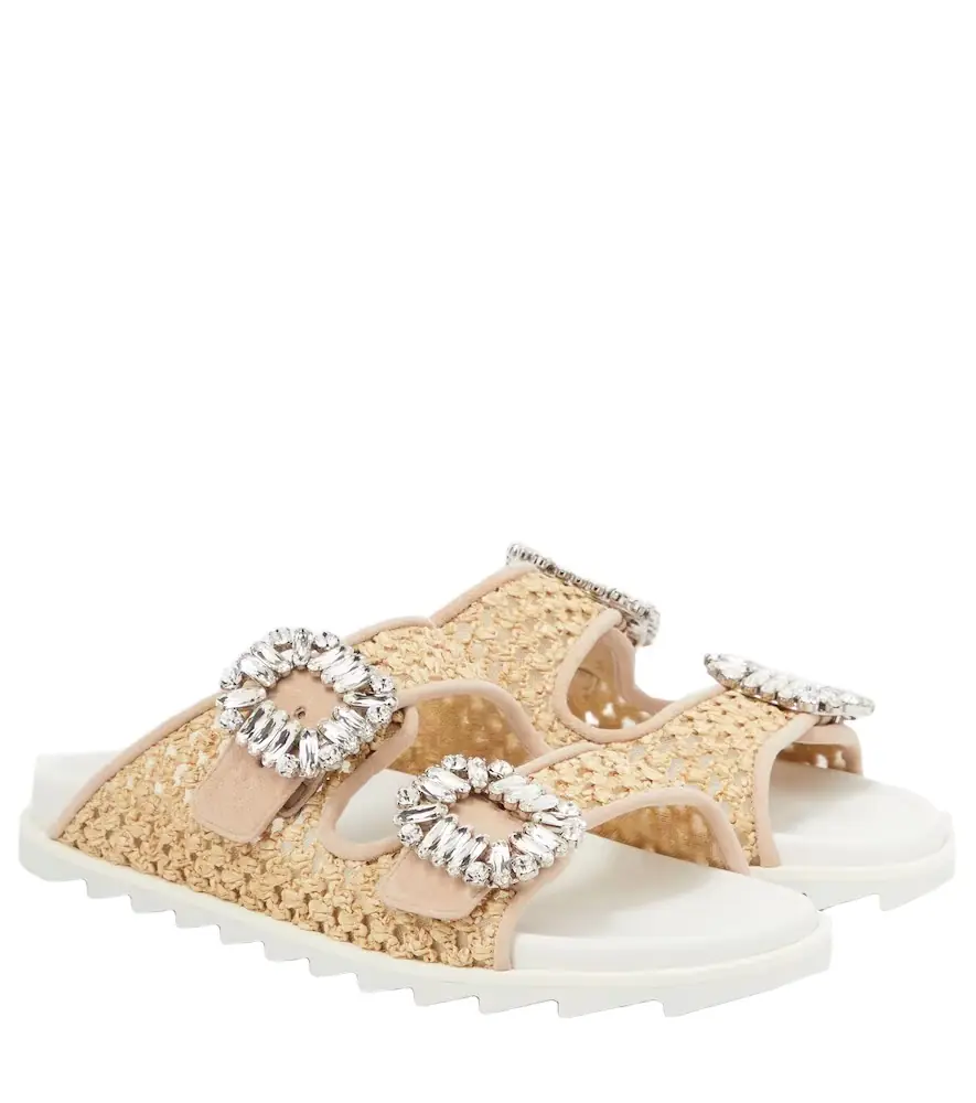 Roger Vivier Slidy Viv' embellished raffia sandals