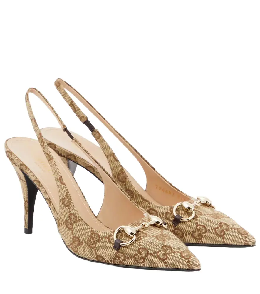Gucci Horsebit GG Canvas slingback pumps