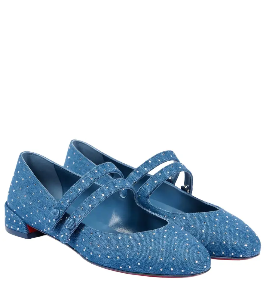 Christian Louboutin Sweet Jane embellished denim Mary Jane flats