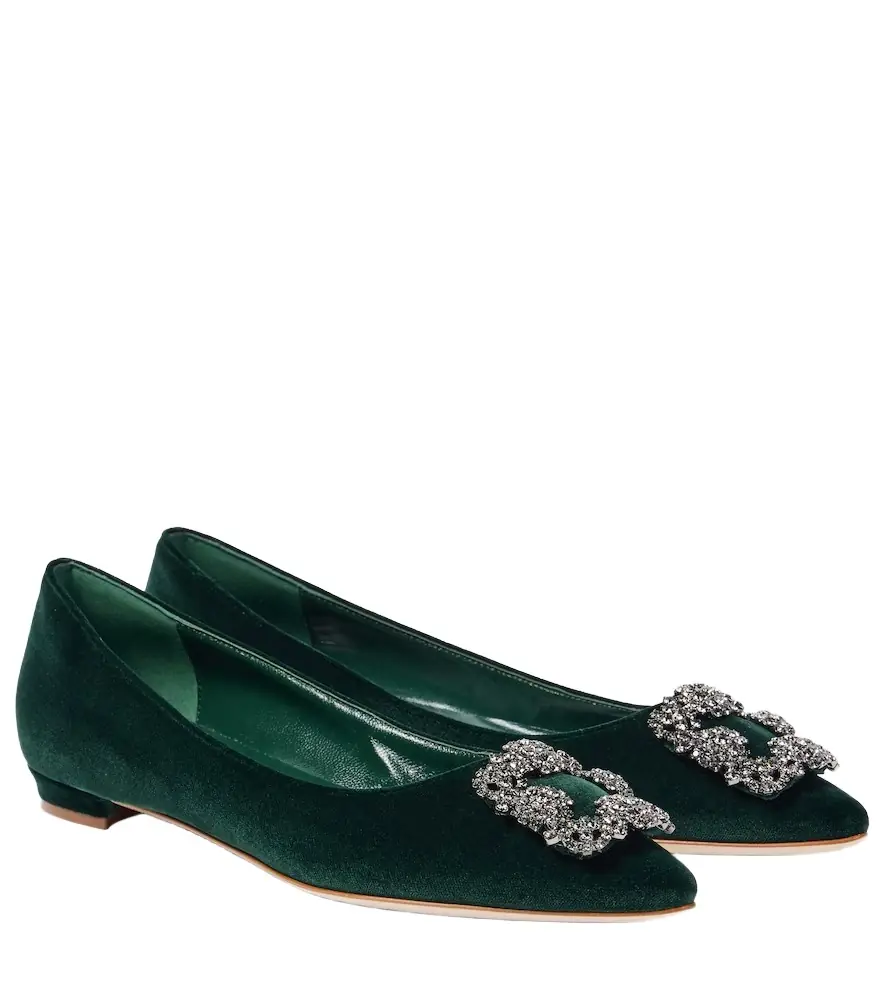 Manolo Blahnik Hangisi embellished velvet ballet flats
