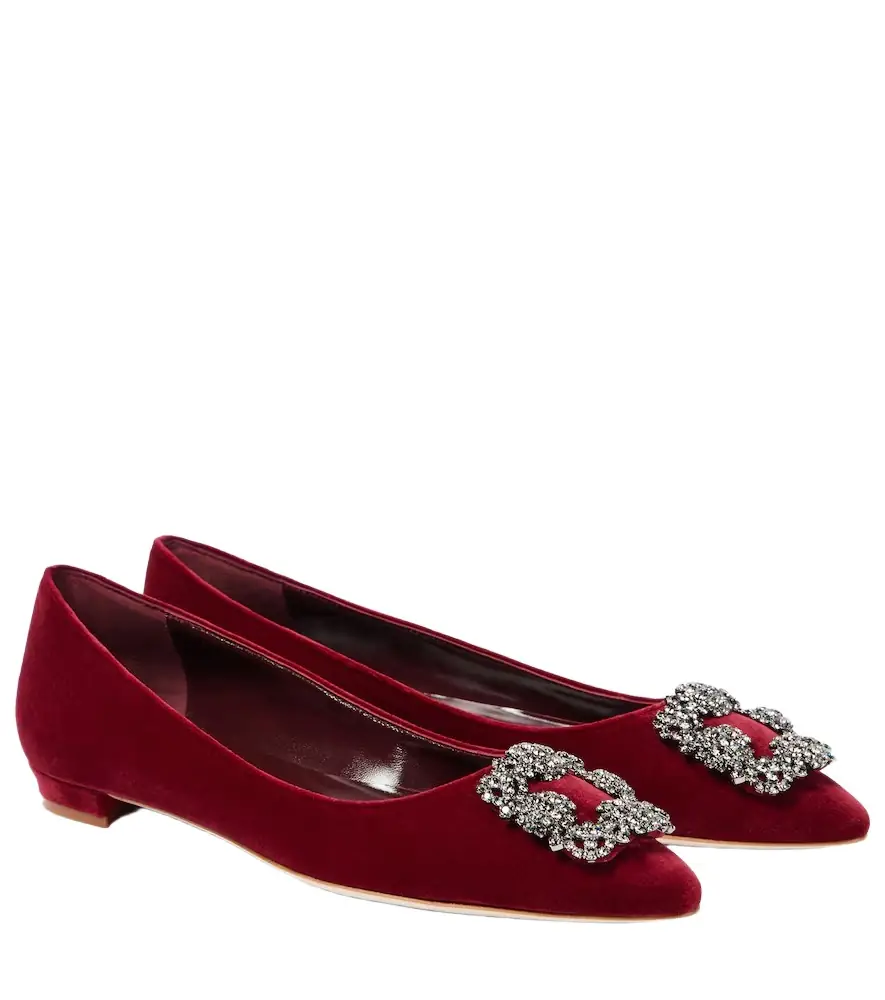 Manolo Blahnik Hangisi embellished velvet ballet flats - Women's Shoes