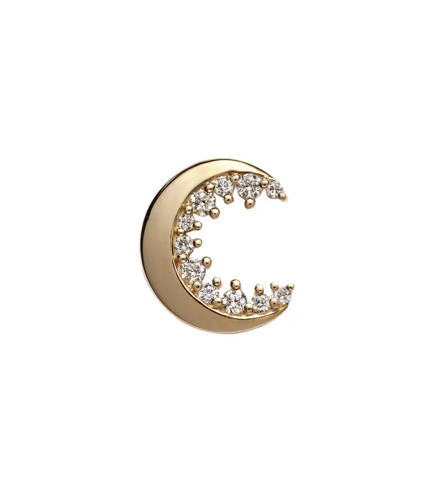 Sydney Evan Crescent Moon 14kt gold single earring with diamonds