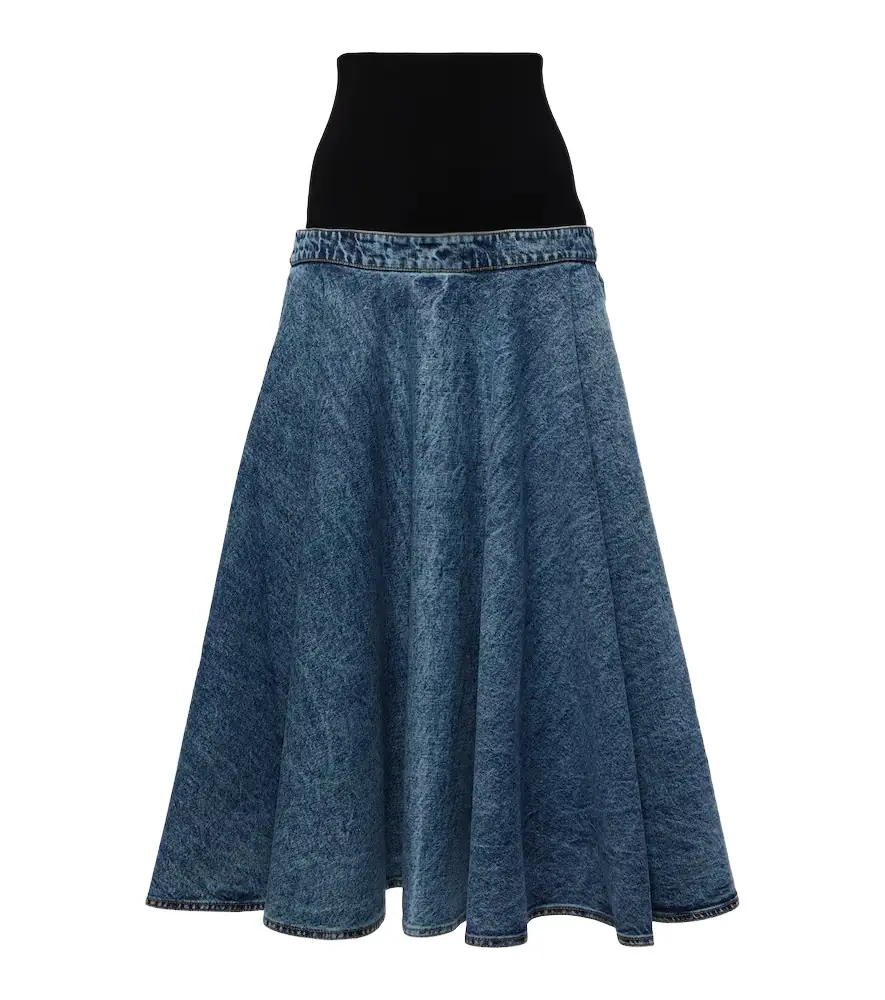Alaia Alaïa Denim and cotton jersey midi skirt