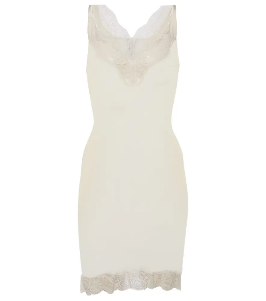 Saint Laurent Lace-trimmed silk minidress