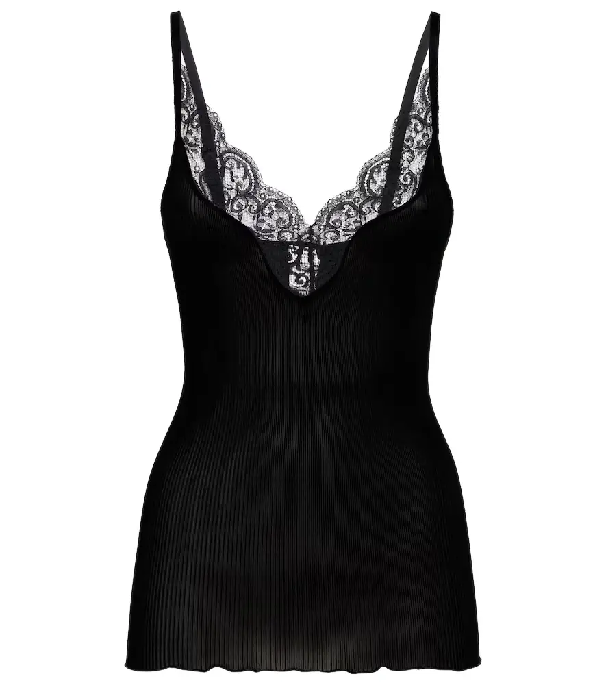 Saint Laurent Lace-trimmed silk tank top