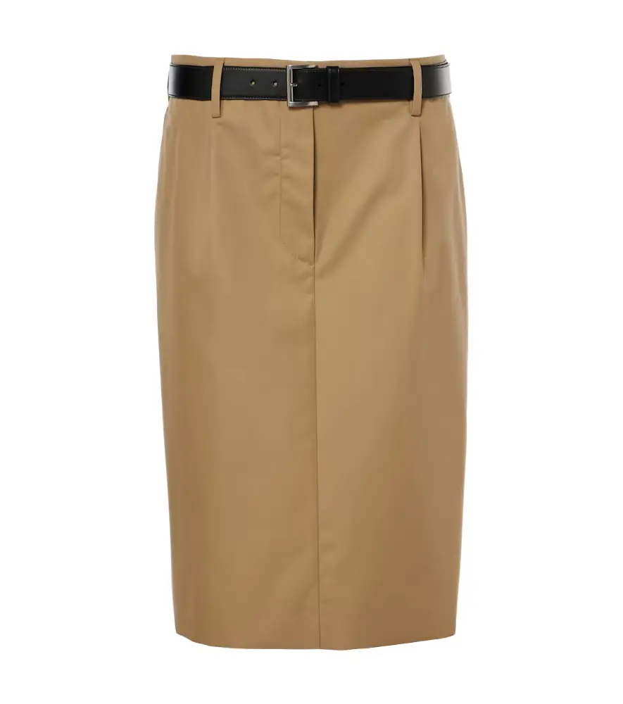 Prada Belted cotton twill pencil skirt