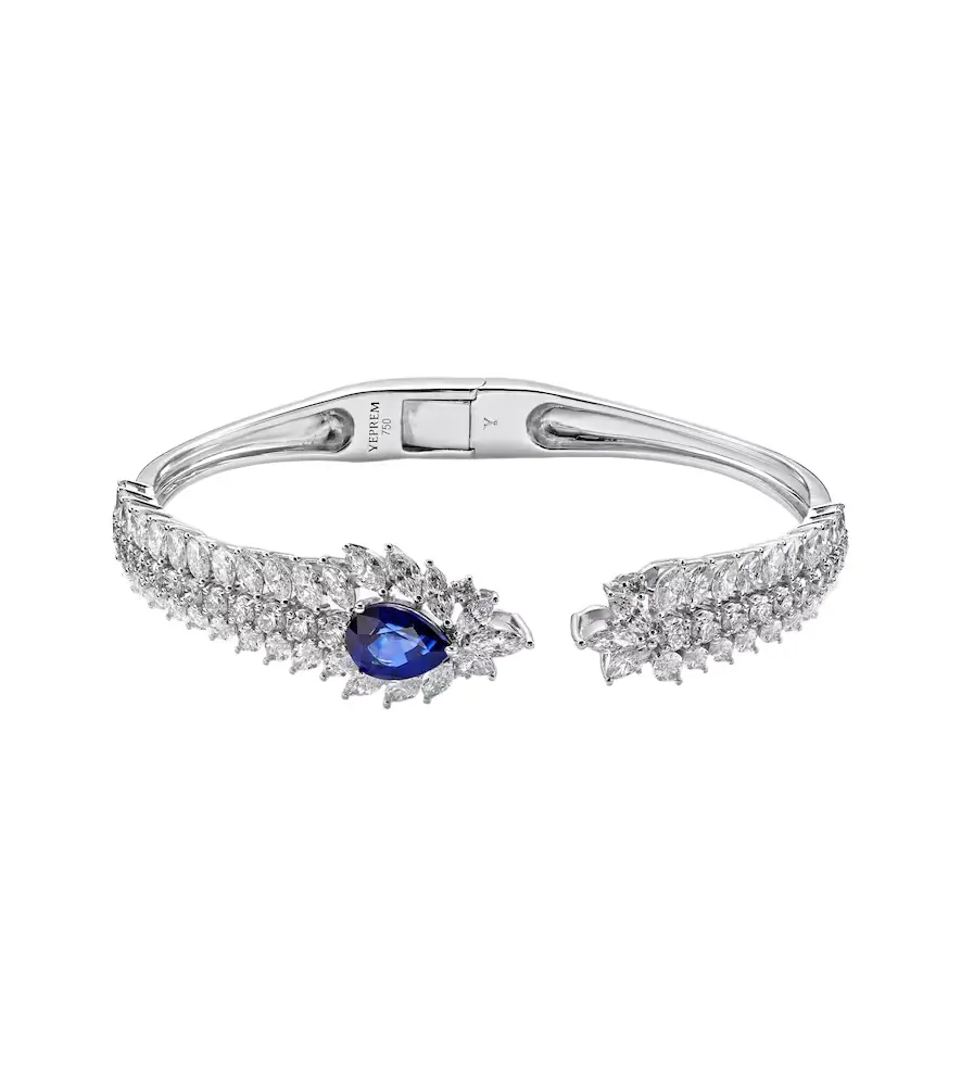 Yeprem Reign Supreme 18kt white gold bangle with diamonds and sapphire