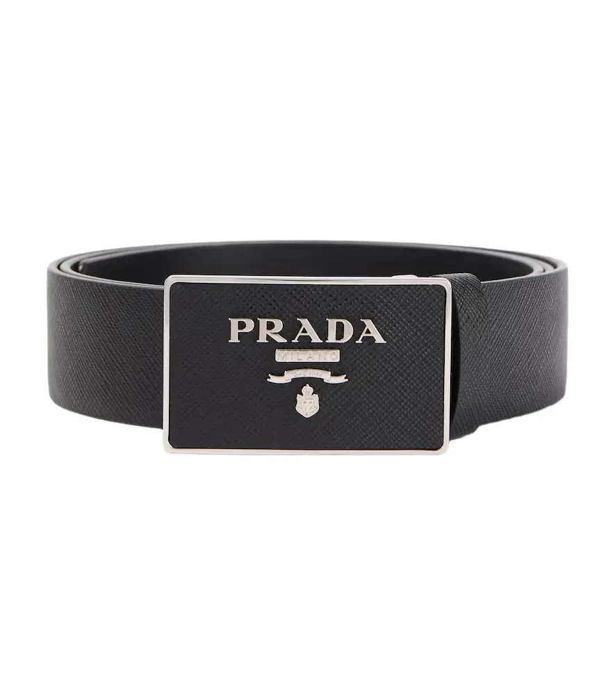 Prada Saffiano leather logo belt