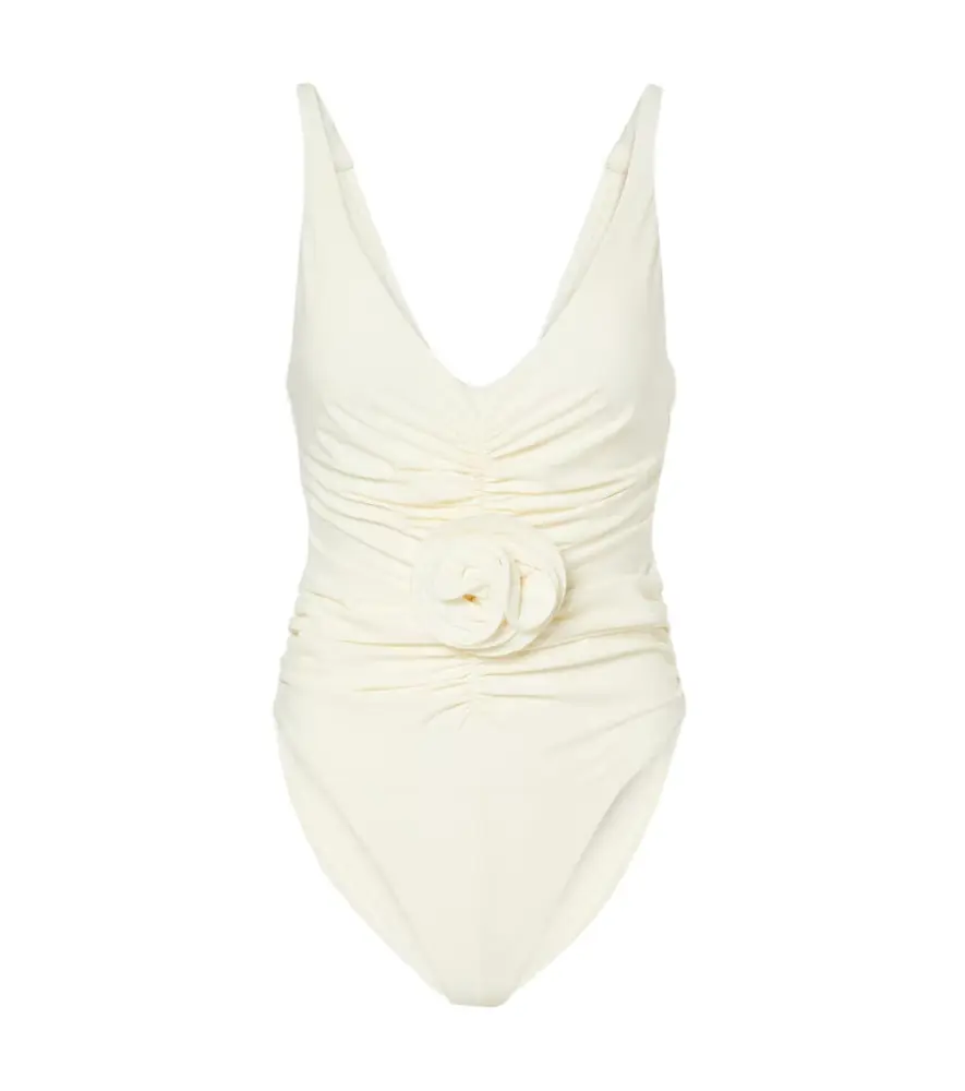 Magda Butrym Floral-appliqué ruched swimsuit