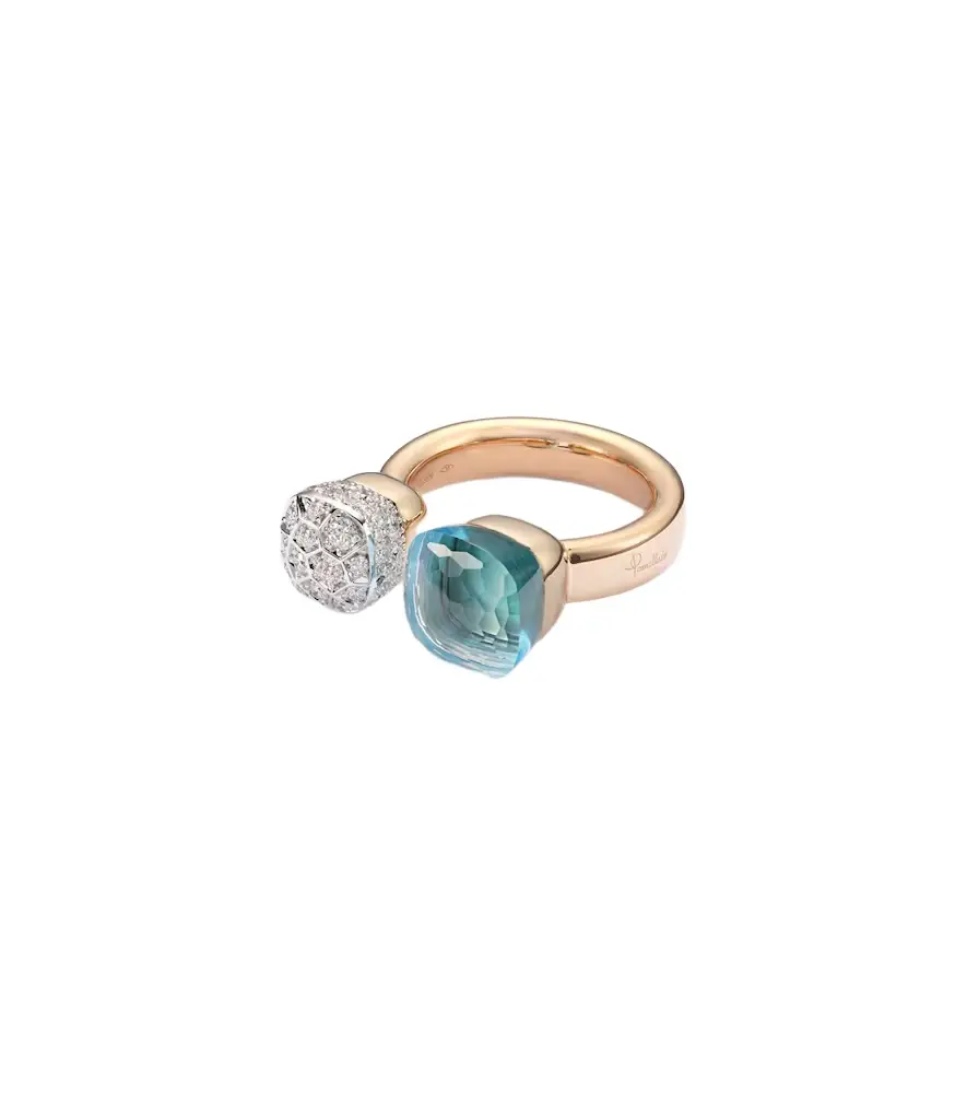 Pomellato Nudo 18kt rose and white gold ring with topaz and diamonds