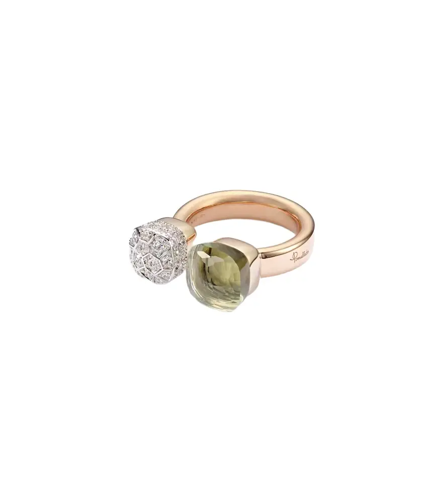 Pomellato Nudo 18kt rose and white gold ring with diamonds and prasiolite