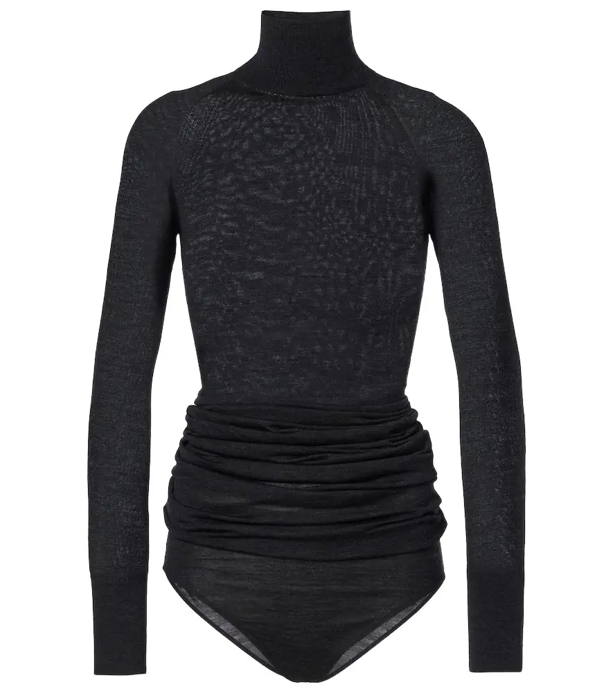 Alaia Alaïa Draped wool turtleneck bodysuit