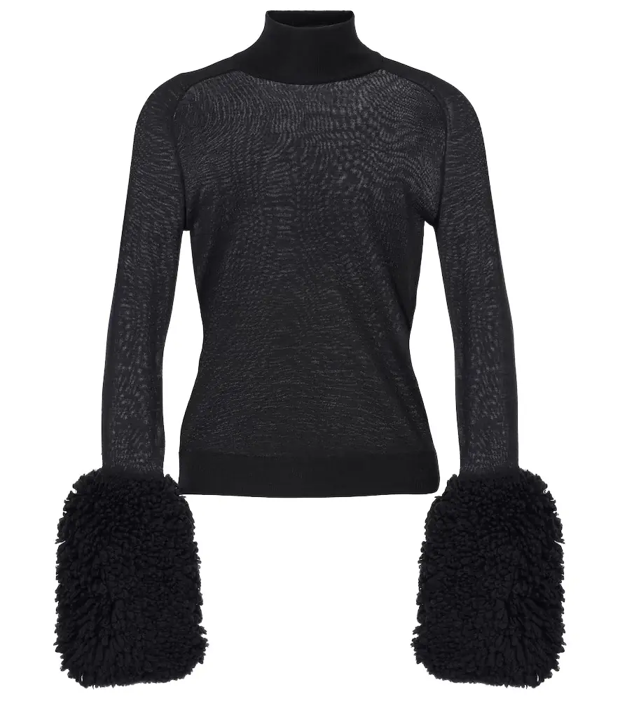 Alaia Alaïa Faux fur-trimmed wool turtleneck top
