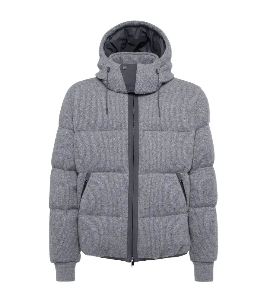 Zegna Ribbed-knit cashmere-blend down jacket