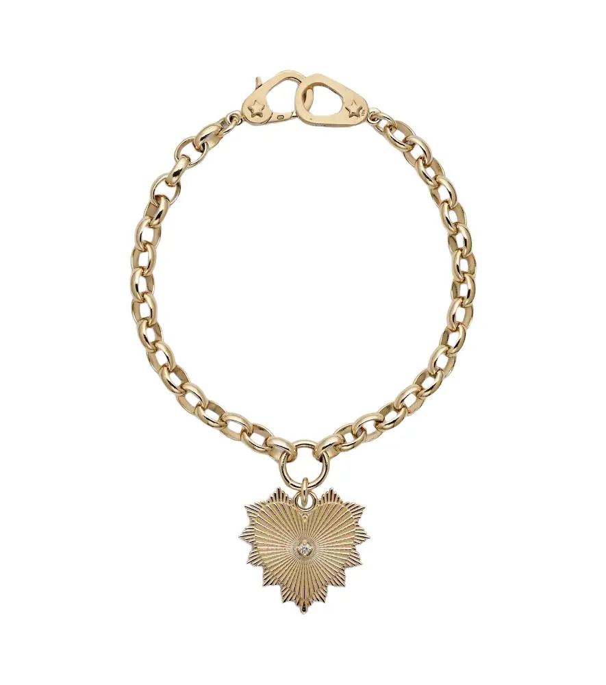 FoundRae Radiating Heart Medium 18kt gold chain bracelet with diamond
