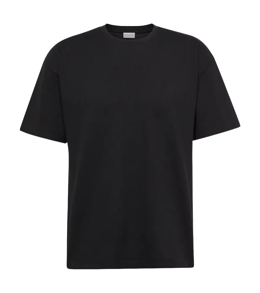 Saint Laurent Cassandre cotton-blend piqué T-shirt
