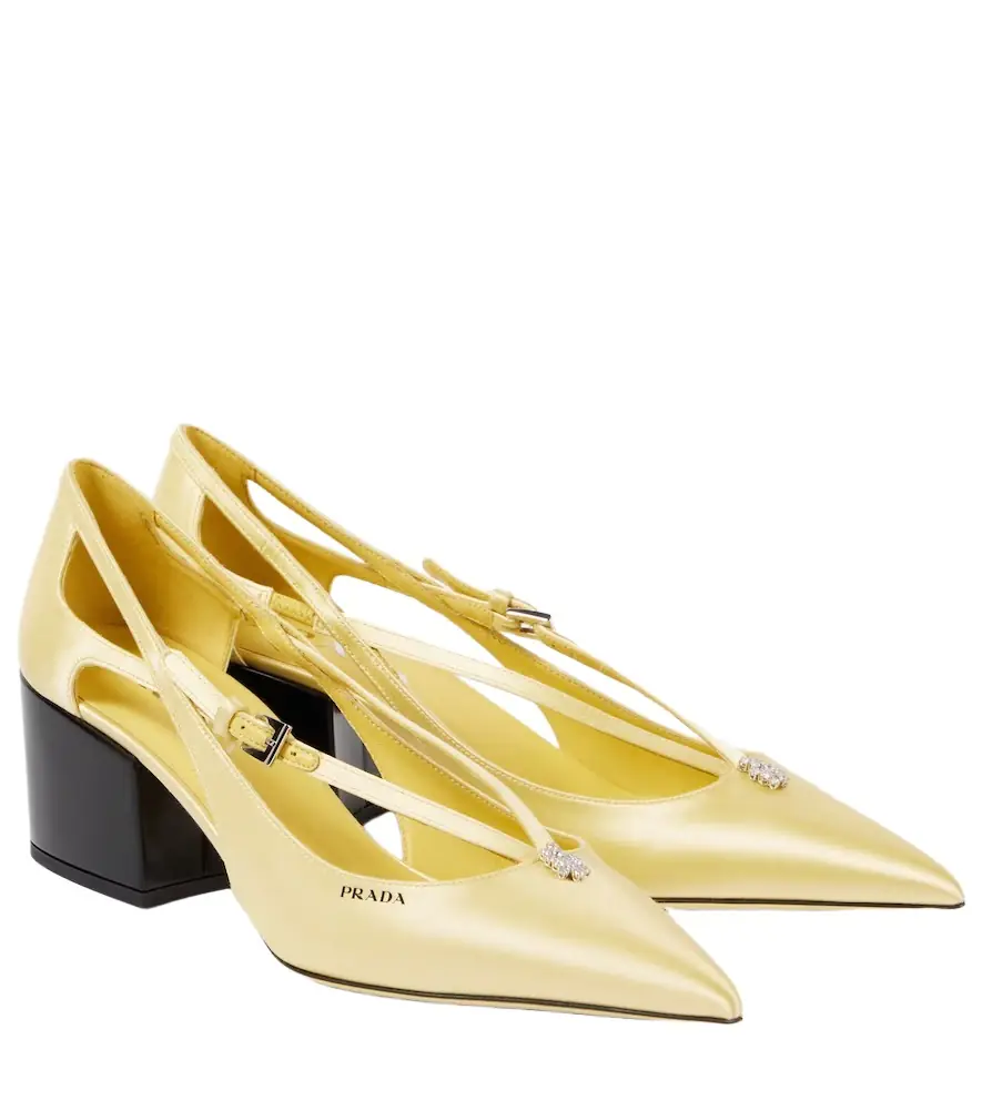 Prada 55 embellished cutout satin pumps