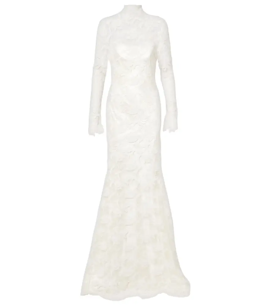 Danielle Frankel Bridal Adena floral lace-trimmed wool and silk gown