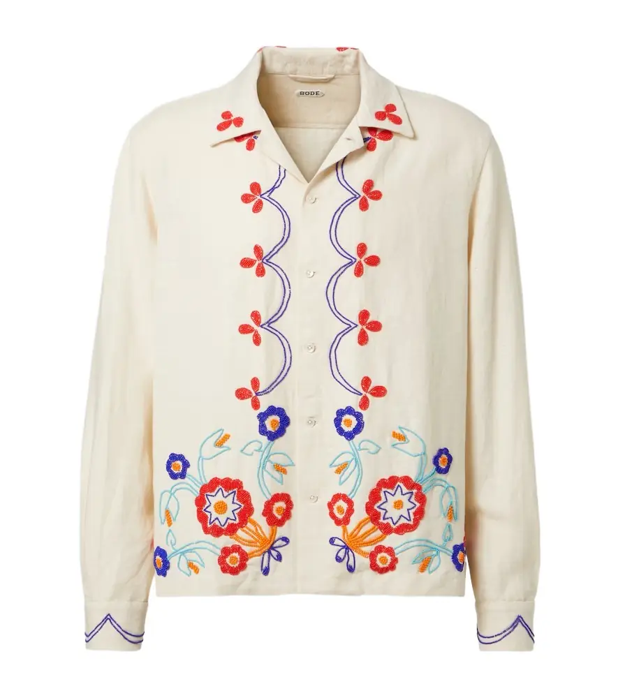 Bode Garden Party beaded linen shirt