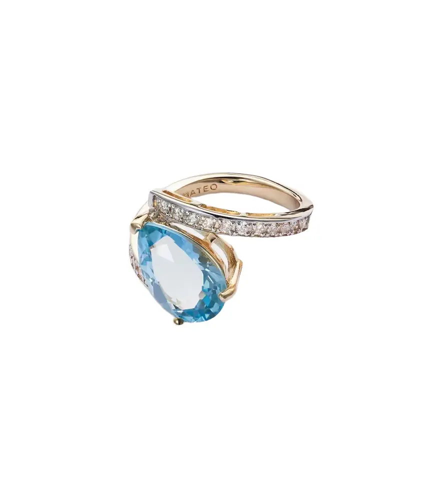 Mateo Slanted 14kt gold ring with topaz and diamonds