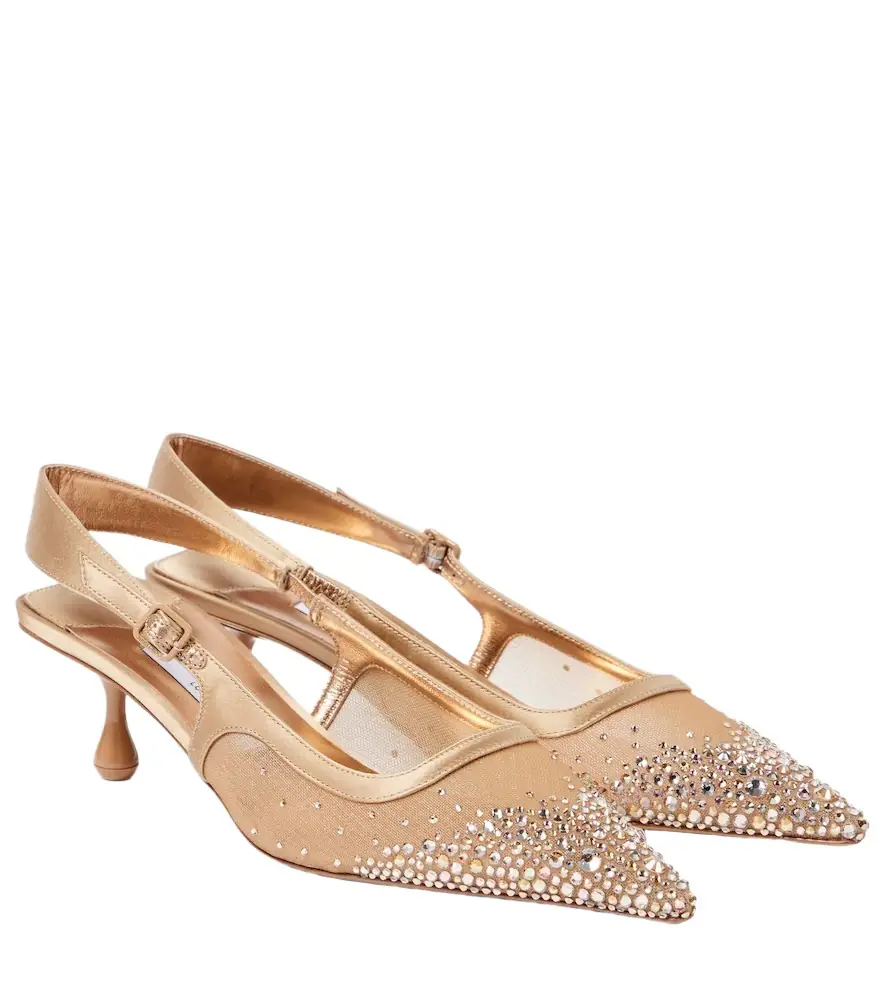 Jimmy Choo Amel 50 embellished mesh slingback pumps - Women's Shoes