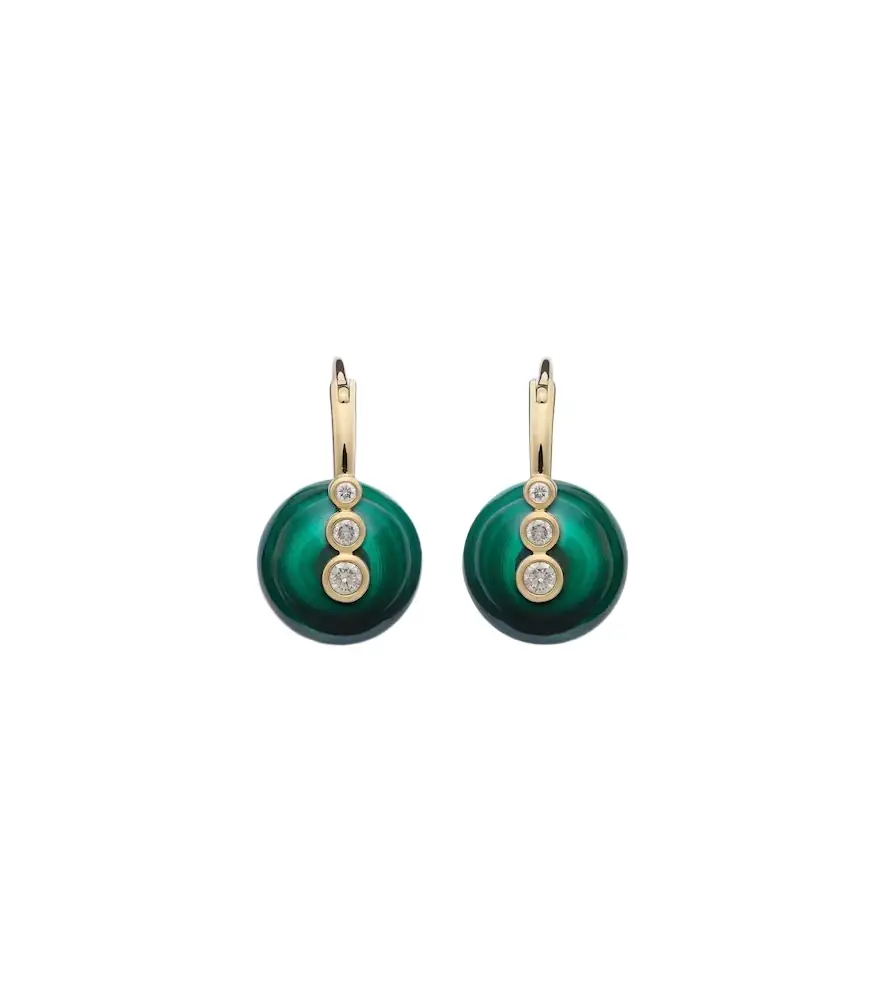 Sydney Evan 14kt gold earrings with diamonds and malachites