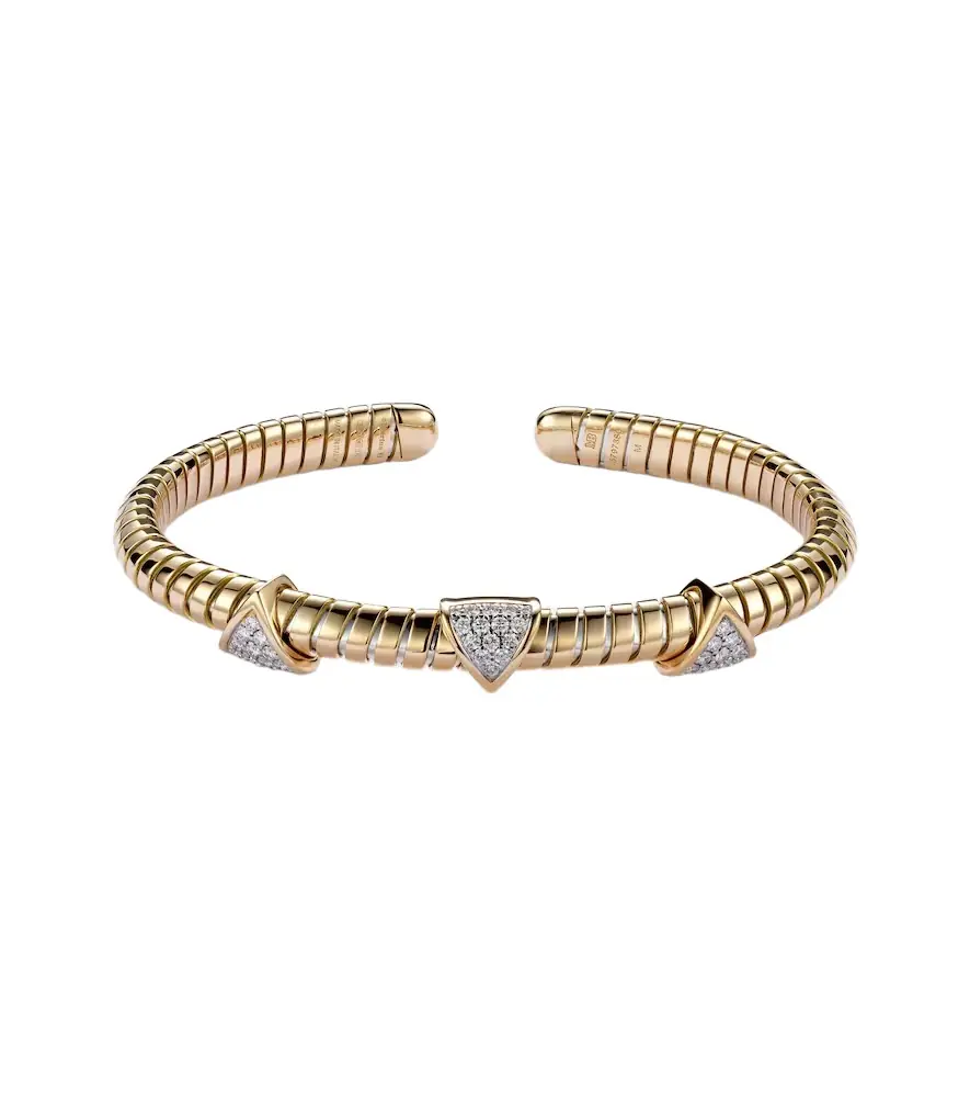 Marina B Trisolina 3 Station 18kt gold cuff bracelet with diamonds