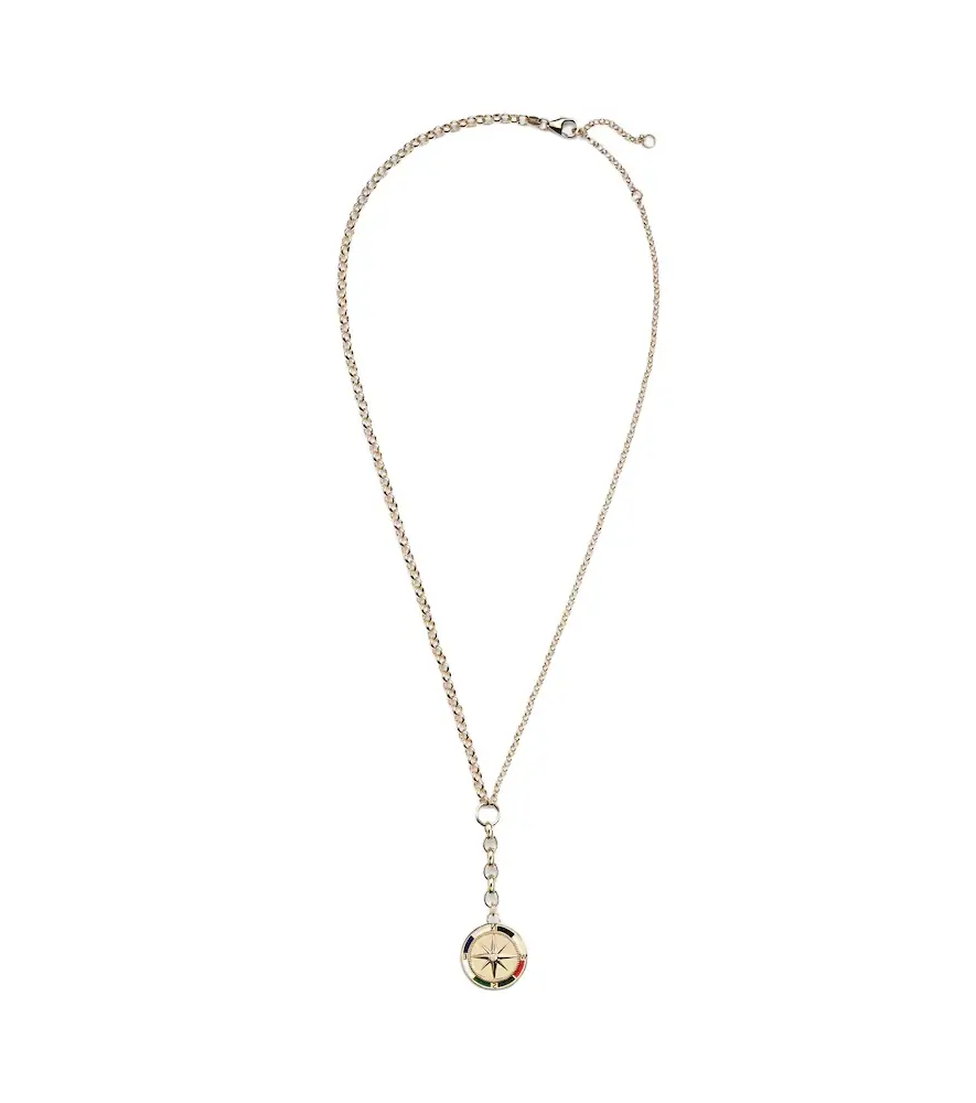 FoundRae Internal Compass 18kt gold necklace with diamond and enamel