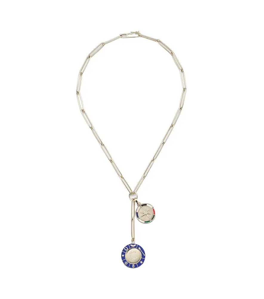 FoundRae Crescent & Internal Compass 18kt gold and ceramic necklace with diamonds