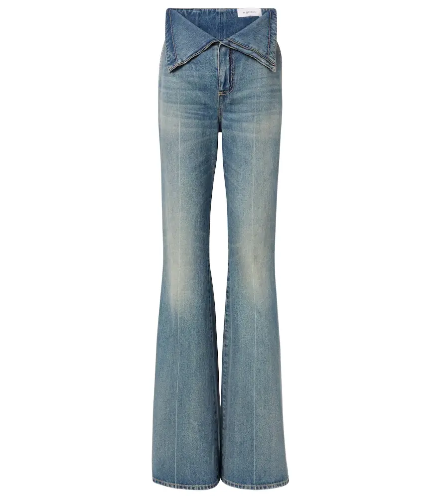 McQueen Faded high-rise bootcut jeans
