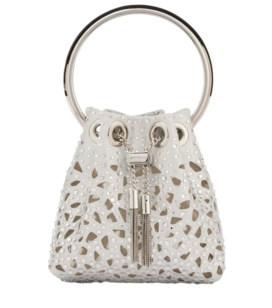 Jimmy Choo Bon Bon Micro laser-cut satin bucket bag - Women's Bags