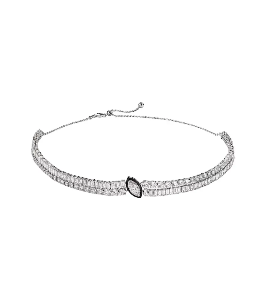 Kamyen 18kt white gold and enamel choker with diamonds