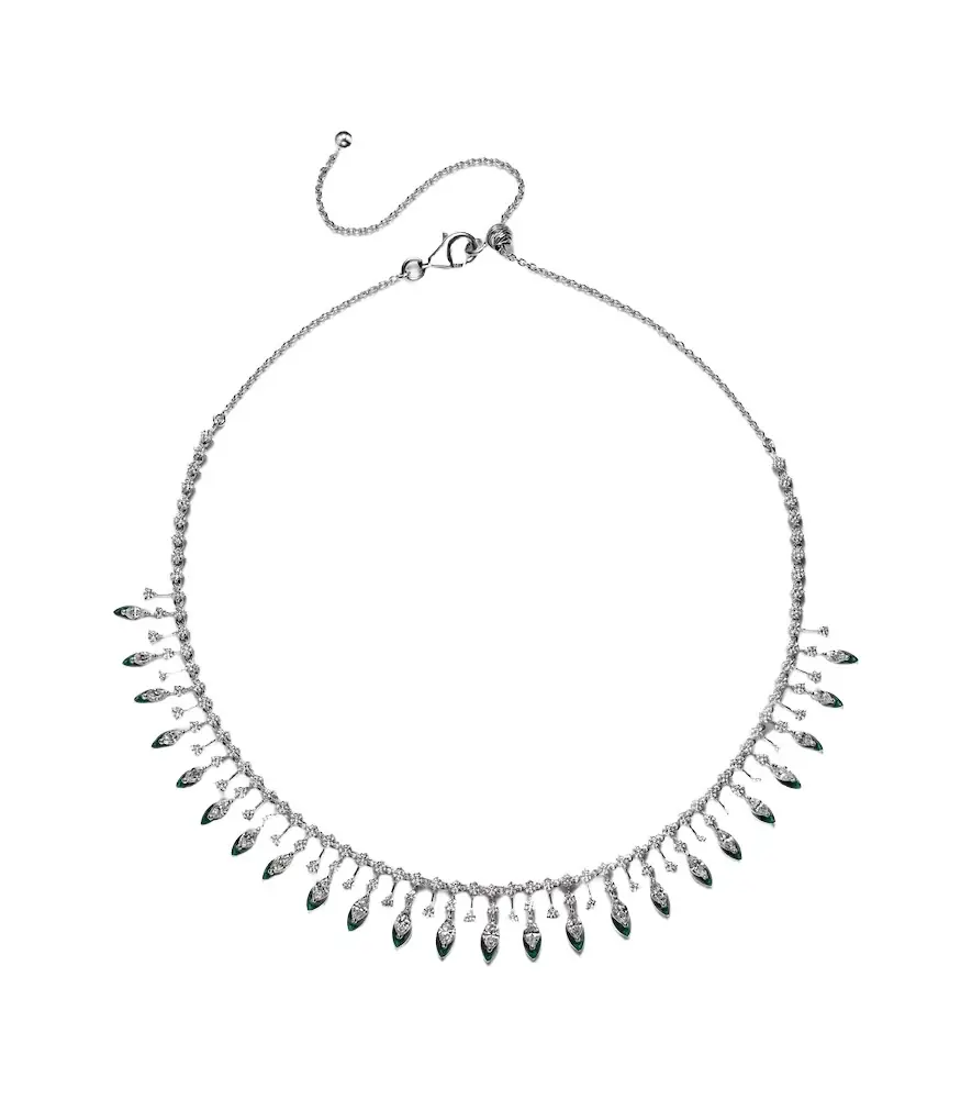 Kamyen Drop 18kt white gold and enamel choker with diamonds