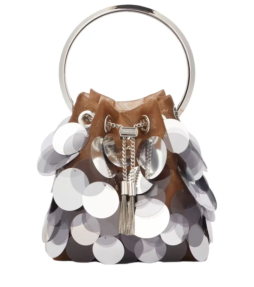 Jimmy Choo Bon Bon sequined mesh bucket bag - Women's Bags